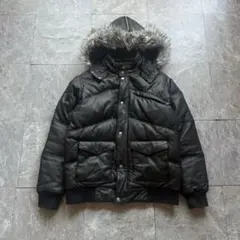 00s supreme leather far down jacket y2k
