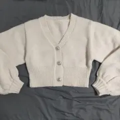 アイボリー Vネック ニット クロップド丈