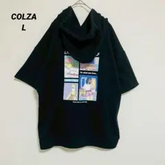 COLZA コルザ ハーフスリーブ パーカー L 黒 バックプリント イラスト