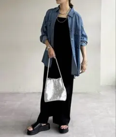 シーナリー テンセル　デニムシャツ　オーバーシャツ　長袖のサムネイル