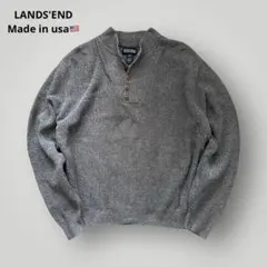 希少！USA製 ランズエンド ヘンリーネック コットンニット セーター グレー