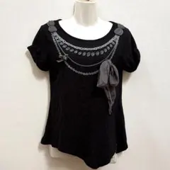 ノエラ リボン付きだまし絵カットソー 半袖Tシャツ 半袖カットソーのサムネイル