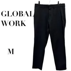 グローバルワーク スラックス風パンツ 黒 M 無地 ウエストゴム オフィス