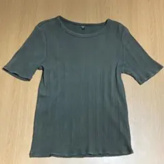 UNIQLO★ランダムリブクルーネックT★グリーン★トップス★Mサイズ