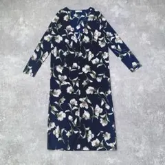 フィフス ロングカーディガン 花柄 ボタンレス 着回し◎ 羽織り ネイビー F