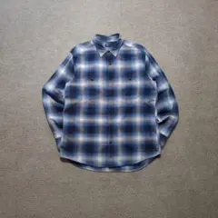 ユニクロ ネルシャツ オンブレチェック 青 白 オンブレ 長袖 フランネル XL