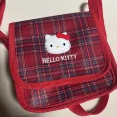 【未使用】ハローキティ チェック柄ポシェット 刺繍