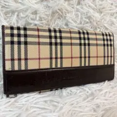 極美品✨バーバリーロンドン 長財布 二つ折り ノバチェック レザー×PVC 刻印