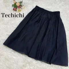 【テチチ】膝丈フレアスカート　ネイビー　ウエストゴム　おしゃれ　S