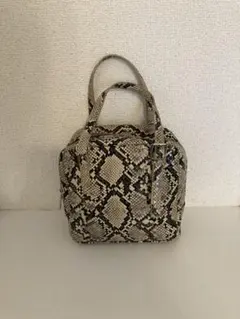 パイソン柄　蛇柄　スクエア　ハンドバッグ　ショルダー付き