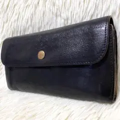 【良品✨】イルビゾンテ 長財布 フラップ 金ボタン ユニセックス 大容量 黒