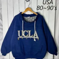 80s～90s USA製 内キルティング 中綿カレッジスウェット L～XL 紺