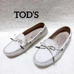 TOD’S ドライビングシューズ ホワイト レザー リボン ローファー イタリアのサムネイル