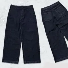 無印 デニムワイドパンツ ダークネイビー L ストレッチ ストレート MUJI