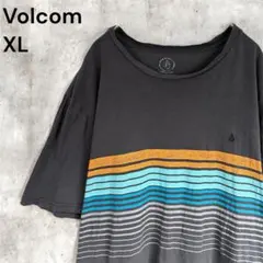 ボルコム Tシャツ XL ダークグレー アメリカ古着 半袖 刺繍ロゴ ストライプ
