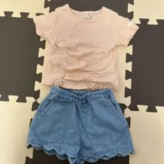 ピンク　Tシャツ　デニム　パンツ　90 100 ブランシェス プティマイン　夏