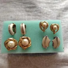 ヴィンテージ風パールゴールドイヤリング4ペアセット