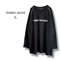 【Tommy Heans】トミーヒルフィガー　ロングTシャツ　パイピング　黒　Lのサムネイル