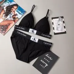 カルバン・クライン calvin klein ブラセット下着黒×白Xj上下セット
