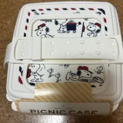 スヌーピー スタック式3段 ピクニックケース角形3段　ピック　おにぎりラップ