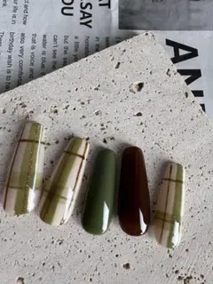 ネイルチップ チェック ニュアンス ナチュラル 長さ 形 選択無料 10本セット