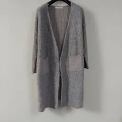 ベージュ ロングカーディガン ポケット付き