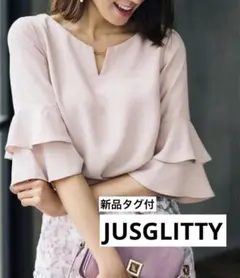 新品　JUSGLITTY ティアードスリーブブラウス ピンクベージュ サイズ2