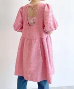 ｗcloset ピンク　バックリボン　チュニック 半袖のサムネイル