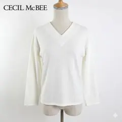 CECIL McBEE ワッフル Vネック 長袖カットソー オフホワイト M