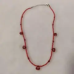 ハンドメイド ビーズネックレス レッド