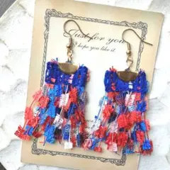 新作⭐　赤　青　フリンジ　カラフル　ピアス　イヤリング　春　タッセル　ネイティブ