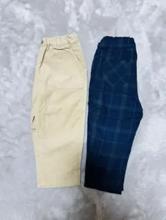 キッズ ロングパンツ ベージュ ネイビーチェック