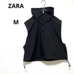 ザラ　ZARA ハーフジップ ベスト ノースリーブ ドローコード ブラック M