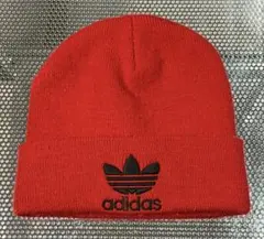 【adidas】ニット帽 ビーニー 赤 平成 90s Y2K トレフォイル