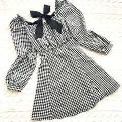 アラマンダ　ミニワンピース　BACKリボン　ギンガムチェック　シャーリング　M