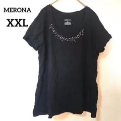 MERONA ブラック Tシャツ XXL ビーズ装飾