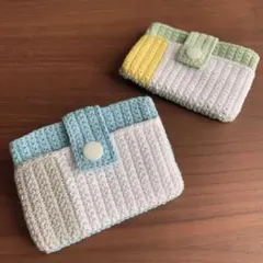3色カラー カードケース 水色ベース ハンドメイド 編み物