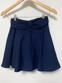 【nokea】ウエストゴム ミニ リボンフレアスカートパンツ ネイビー