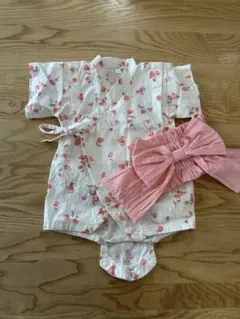 ベビー浴衣 ピンク花柄とリボン