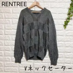 【ラントレ】（M）Vネックセーター タイル柄 パネルカラー ブロック スクエア柄