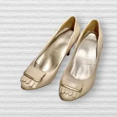 tehen テーン 7cmヒール レザー バックル ベージュ 22.5cm 婦人