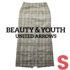 【BEAUTY＆YOUTH】★ロンクタイトスカート★チェック柄★ベージュ★