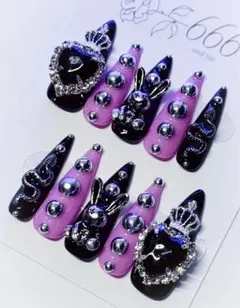 【No.031】ネイルチップ　地雷系量産型サブカルゴシックゴテゴテ　ピンク