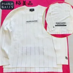 極美品　近年　パーリーゲイツ　ストライプ　ニット　セーター　白　麻