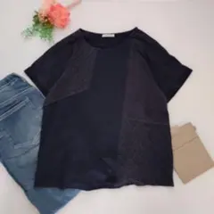f241　シンプルライフ カットソー　半袖 　紺 レナウン M　刺繍
