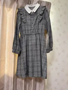 ♡地雷・量産♡フリルグレーチェックワンピース Mサイズ
