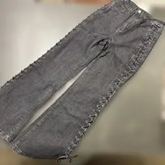 グレー ブーツカットデニム サイドレースアップ.サイズＸＳ