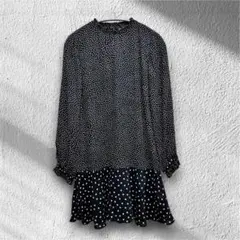 ZARA BASIC ドット柄 ワンピース S ネイビー