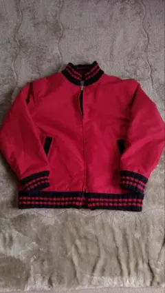 赤ナイロンジャケット ストライプリブ付き Ｌ 中フリース