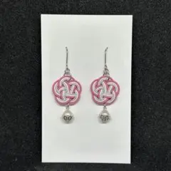 【No.536】水引イヤリング 梅結び＋花座付パール ピンク